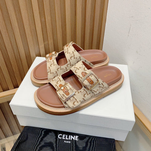 Celine TWIN-STRAP SANDALS WITH SUEDE UPPERS AND BUCKLE CLOSURE CARAMEL BROWN CARO