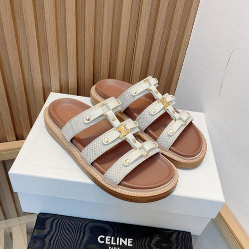 Celine slides tippi white canvas calfskin