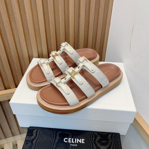Celine TIPPI SLIDE IN CANVAS & CALFSKIN NATURAL WHITE