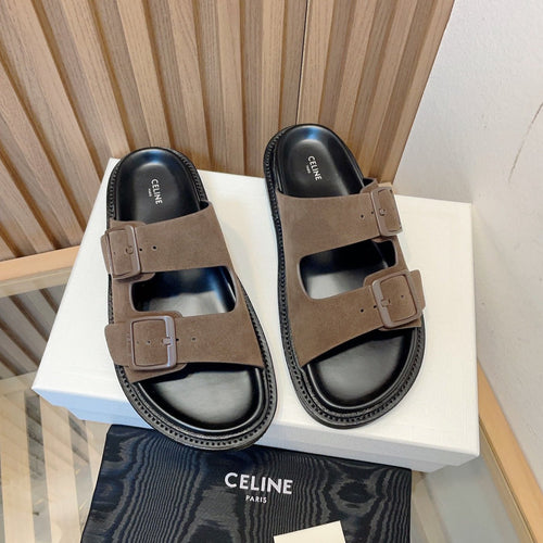 Celine TWIN-STRAP SANDALS WITH SUEDE UPPERS AND BUCKLE CLOSURE BROWN