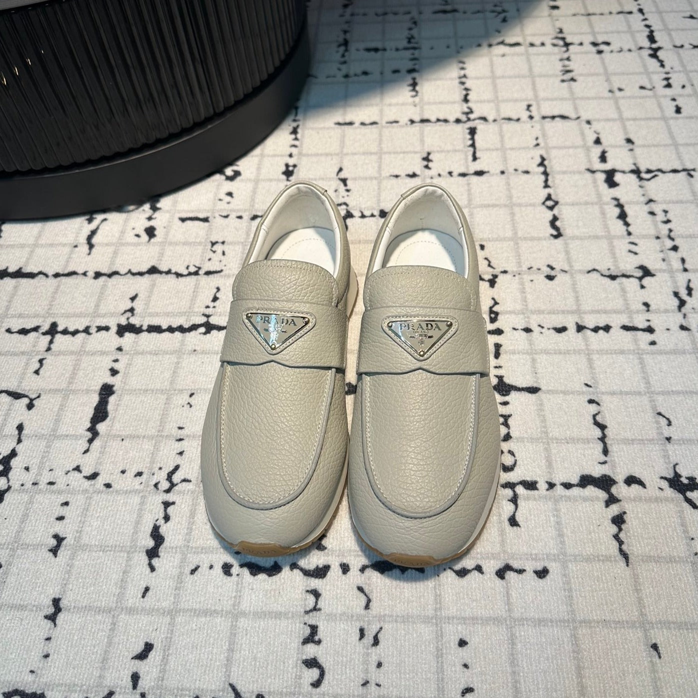 PRADA SPORTY STYLE LOAFERS LIGHT GRAY CALFSKIN