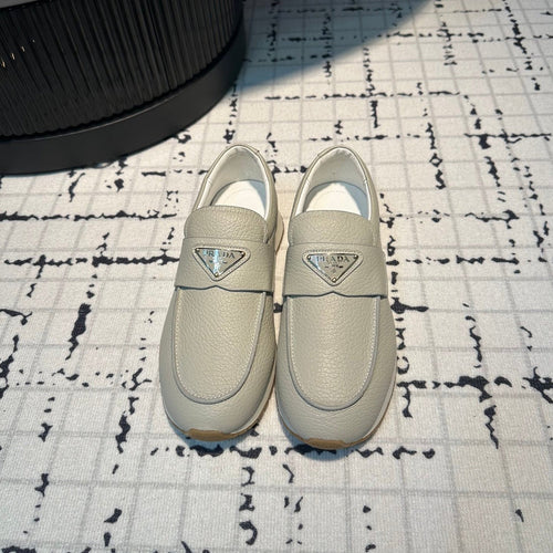 PRADA SPORTY STYLE LOAFERS LIGHT GRAY CALFSKIN