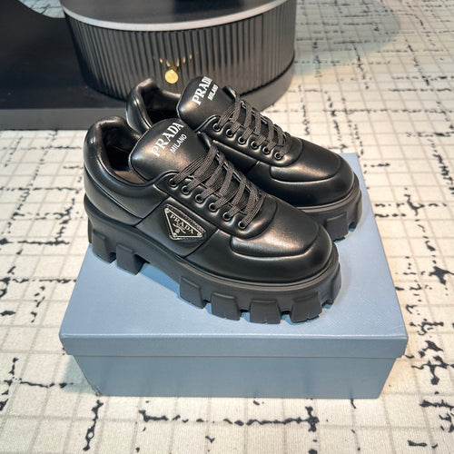 PRADA MONOLITH BRUSHED LACE-UP SHOES BLACK LAMBSKIN