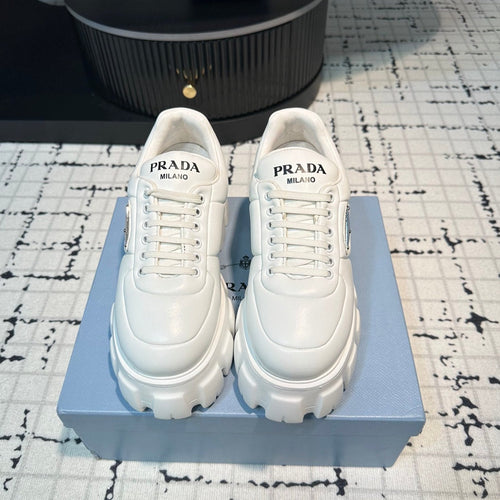 PRADA MONOLITH BRUSHED LACE-UP SHOES WHITE LAMBSKIN