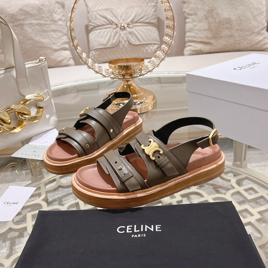 Celine TIPPI TRIOMPHE SANDAL IN MOCHA BROWN CALFSKIN