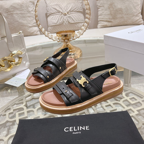 Celine TIPPI TRIOMPHE SANDAL IN BLACK CALFSKIN