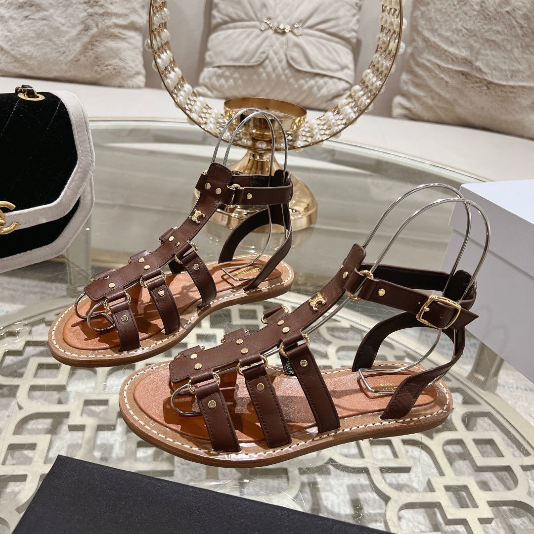 Celine CLEA TRIOMPHE GLADIATOR SANDAL IN CHOCOLATE BROWN CALFSKIN - VEGETAL TANNING