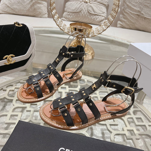 Celine CLEA TRIOMPHE GLADIATOR SANDAL IN BLACK CALFSKIN - VEGETAL TANNING
