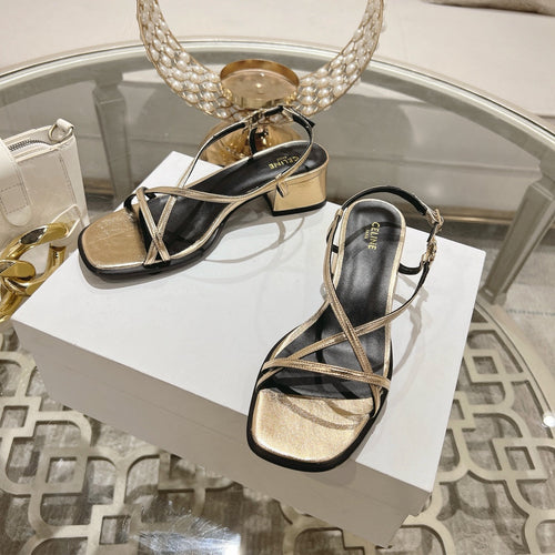 Celine HIGH SANDAL 45MM IN GOLD LAMBSKIN
