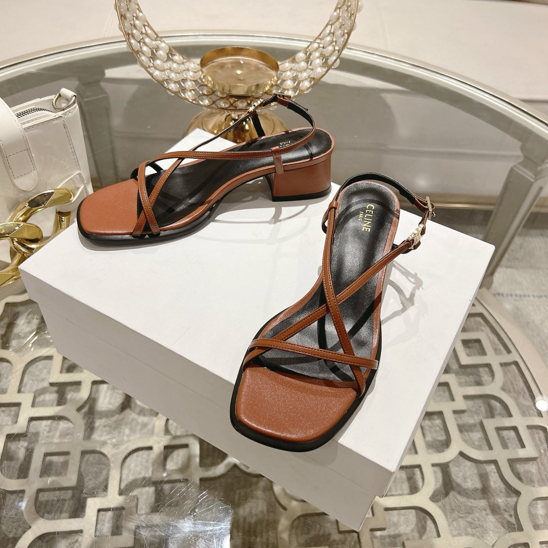 Celine HIGH SANDAL 45MM IN RUSSET BROWN LAMBSKIN