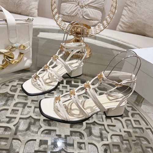 Celine HIGH 45MM BLOCK HEEL SANDAL IN WHITE LAMBSKIN