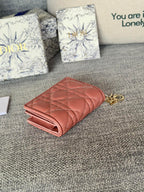 DIOR Caro 11cm Compact Wallet Dark Pink Calfskin