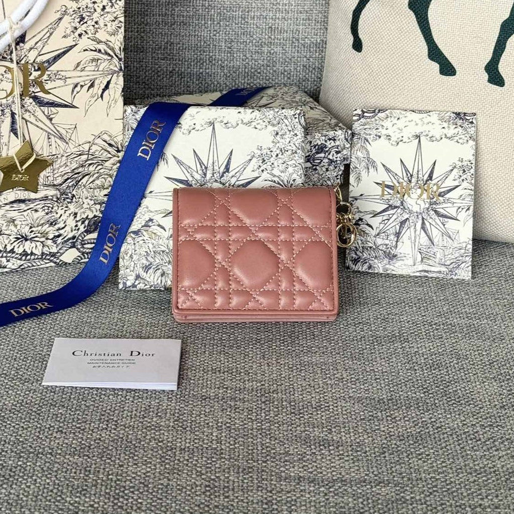 DIOR Caro 11cm Compact Wallet Dark Pink Calfskin