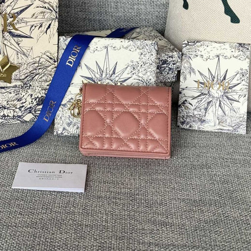 DIOR Caro 11cm Compact Wallet Dark Pink Calfskin