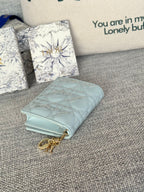 DIOR Caro 11cm Compact Wallet Shiny Cloud Blue Calfskin