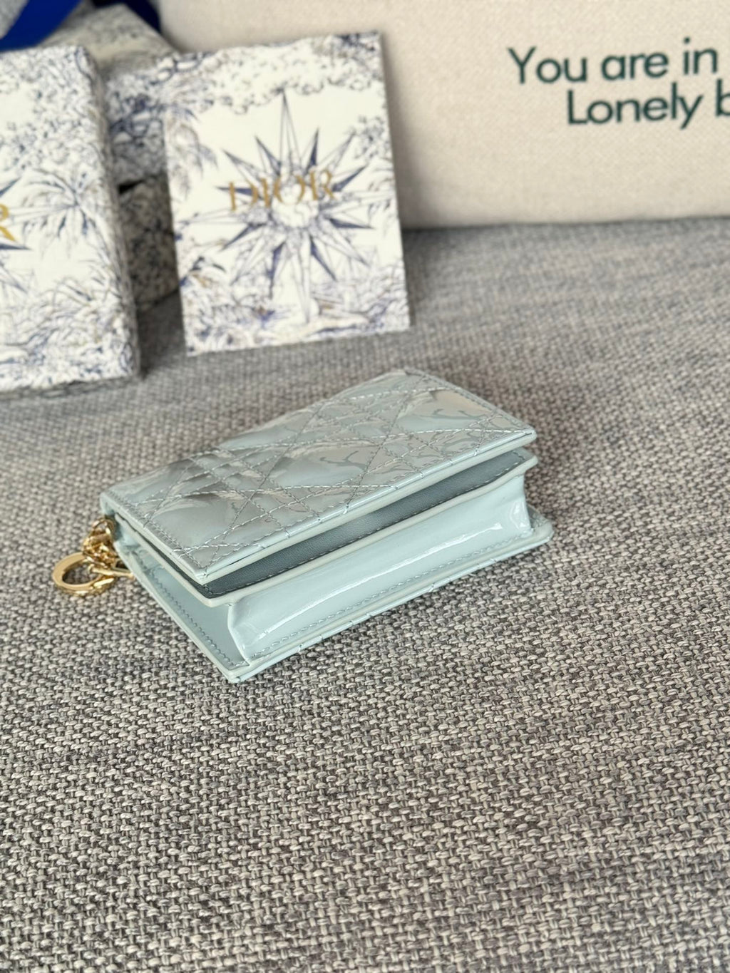 DIOR Caro 11cm Compact Wallet Shiny Cloud Blue Calfskin