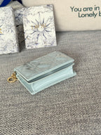 DIOR Caro 11cm Compact Wallet Shiny Cloud Blue Calfskin