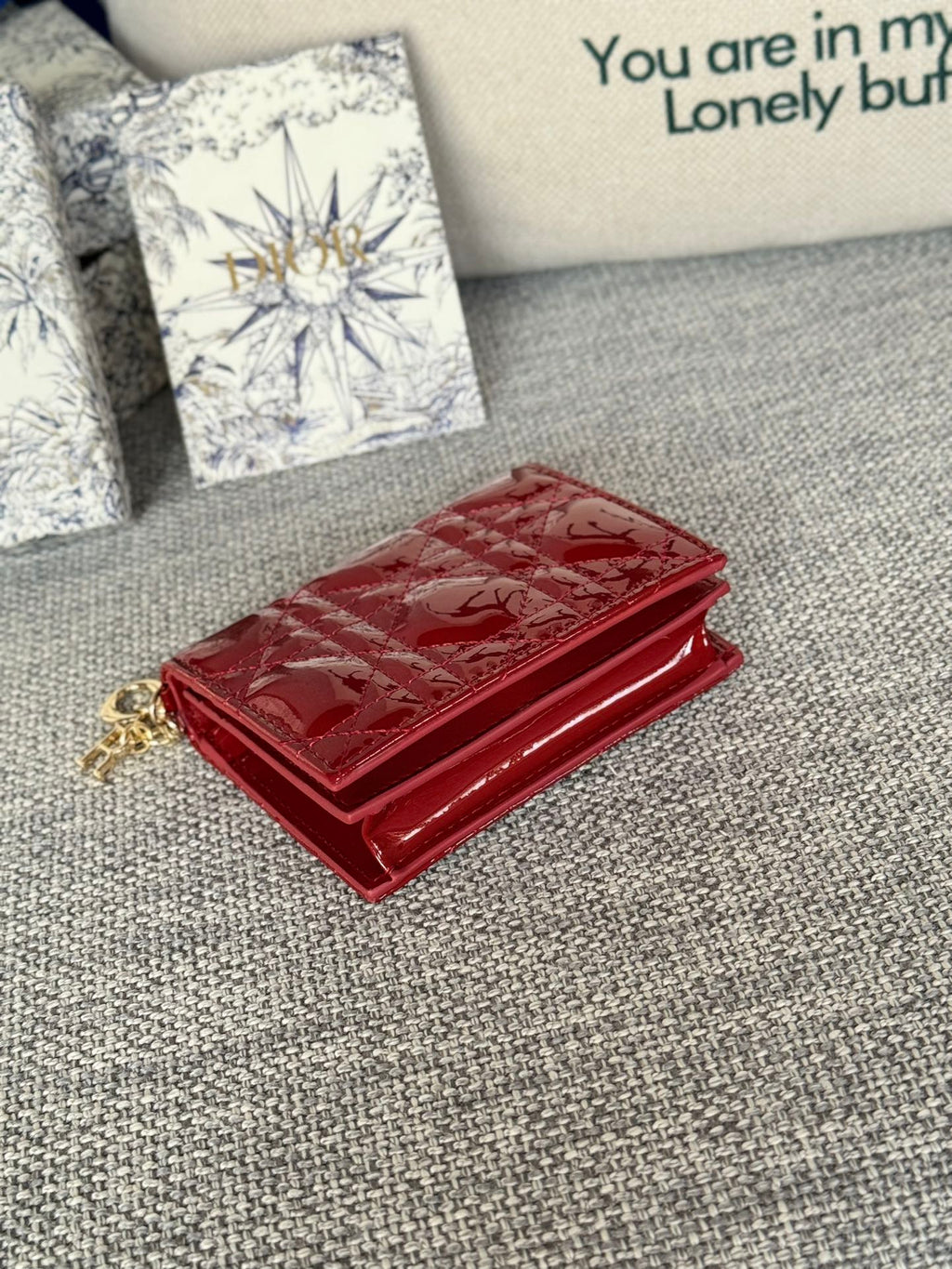DIOR Caro 11cm Compact Wallet Shiny Red Calfskin