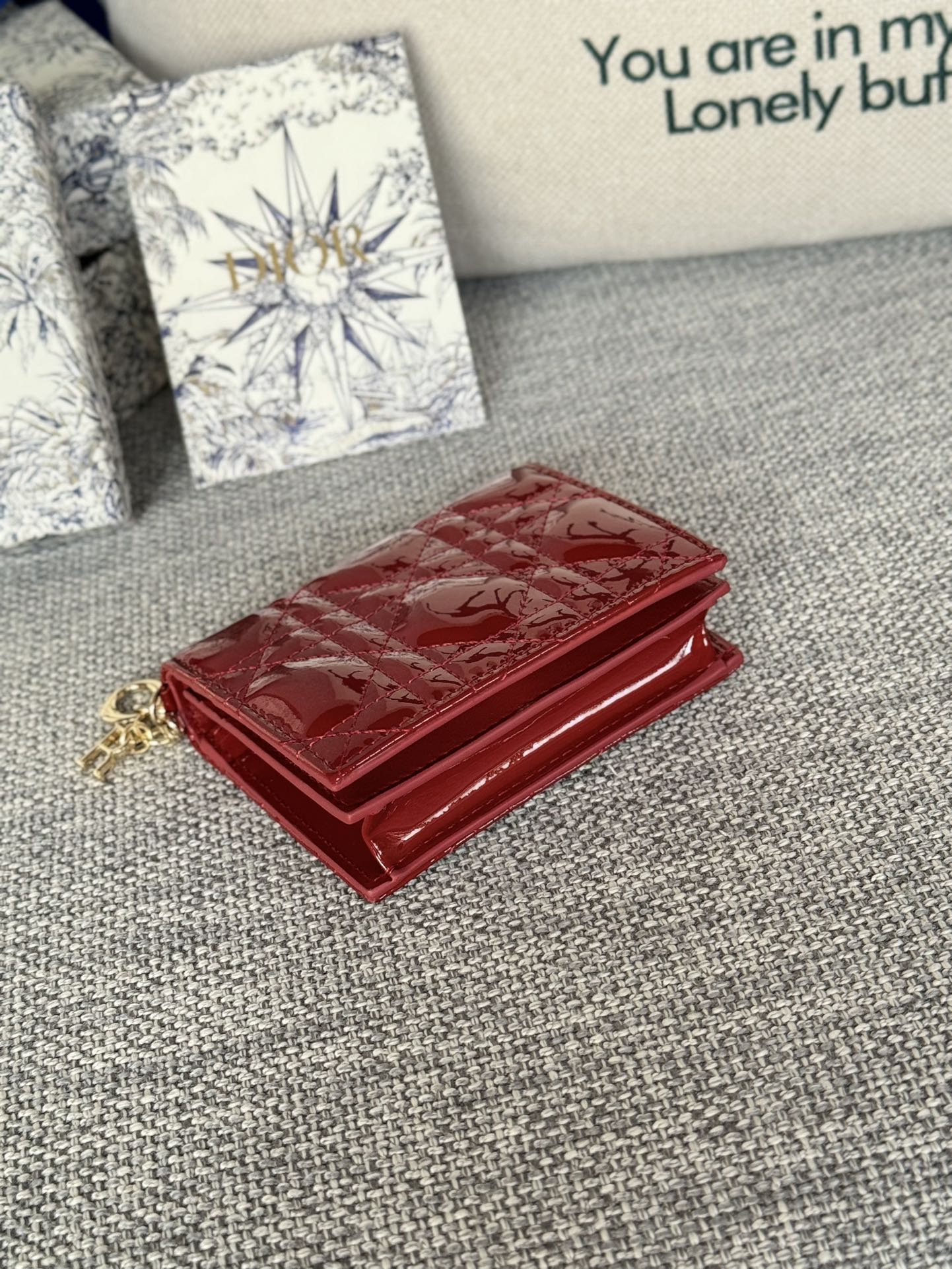 DIOR Caro 11cm Compact Wallet Shiny Red Calfskin
