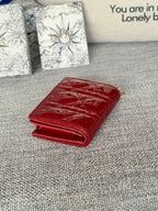 DIOR Caro 11cm Compact Wallet Shiny Red Calfskin