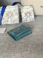 DIOR Caro 11cm Compact Wallet Shiny Teal Calfskin
