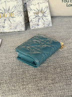 DIOR Caro 11cm Compact Wallet Shiny Teal Calfskin