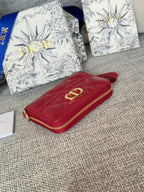 DIOR Logo Caro 11cm Compact Wallet Red Calfskin