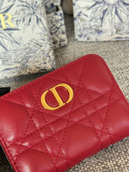 DIOR Logo Caro 11cm Compact Wallet Red Calfskin