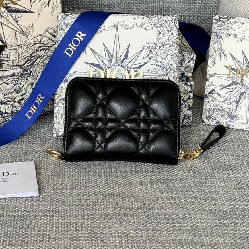 DIOR Logo Caro 11cm Compact Wallet Black Calfskin
