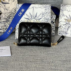 DIOR Logo Caro 11cm Compact Wallet Black Calfskin