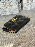 DIOR Logo Caro 11cm Compact Wallet Black Calfskin