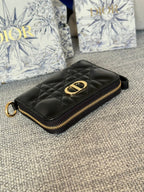 DIOR Logo Caro 11cm Compact Wallet Black Calfskin