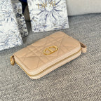 DIOR Logo Caro 11cm Compact Wallet Beige Calfskin