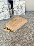 DIOR Logo Caro 11cm Compact Wallet Beige Calfskin