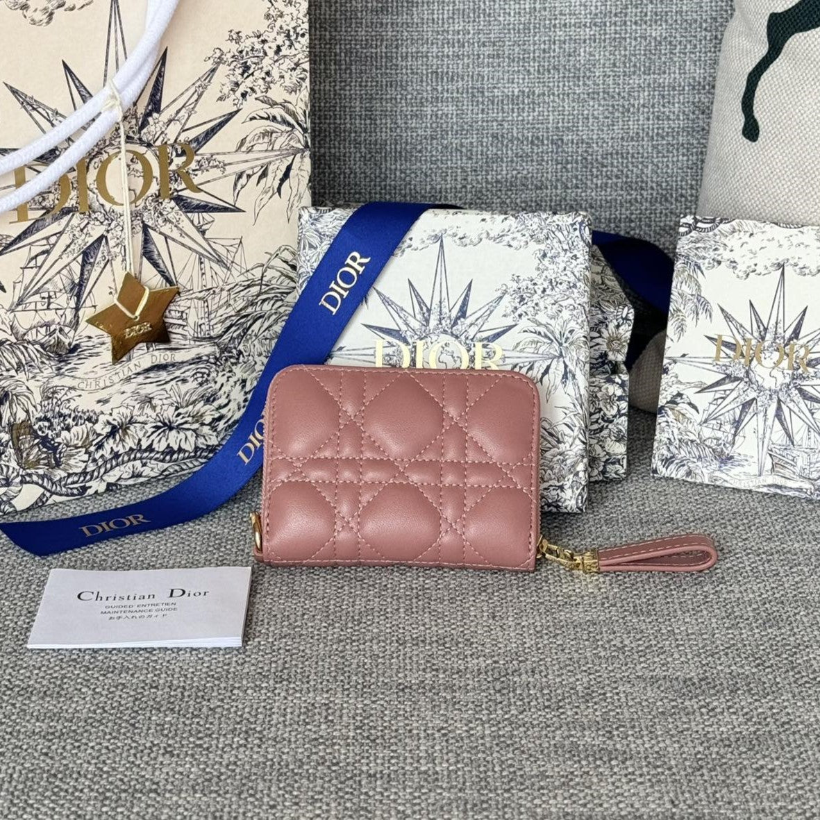 DIOR Logo Caro 11cm Compact Wallet Dark Pink Calfskin