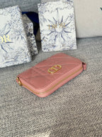 DIOR Logo Caro 11cm Compact Wallet Dark Pink Calfskin