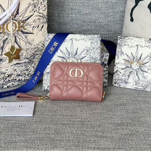 DIOR Logo Caro 11cm Compact Wallet Dark Pink Calfskin