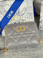 DIOR Logo Caro 11cm Compact Wallet Grey Calfskin