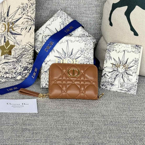 DIOR Logo Caro 11cm Compact Wallet Gold Calfskin