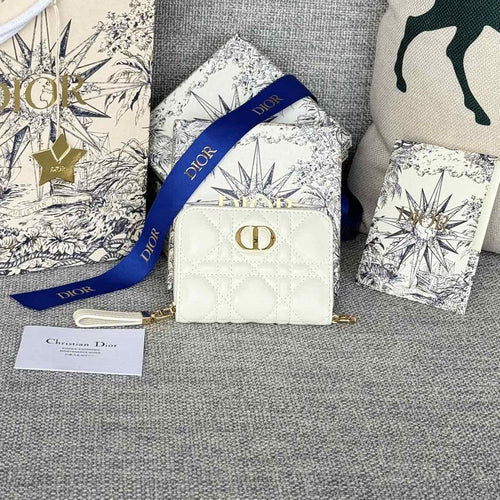 DIOR Logo Caro 11cm Compact Wallet White Calfskin