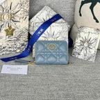 DIOR Logo Caro 11cm Compact Wallet Cloud Blue Calfskin