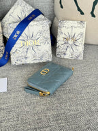 DIOR Logo Caro 11cm Compact Wallet Cloud Blue Calfskin