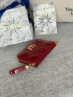 DIOR Logo Caro 11cm Compact Wallet Shiny Red Calfskin