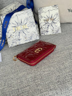 DIOR Logo Caro 11cm Compact Wallet Shiny Red Calfskin