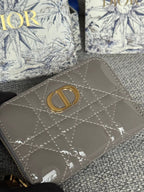 DIOR Logo Caro 11cm Compact Wallet Shiny Grey Calfskin