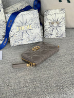 DIOR Logo Caro 11cm Compact Wallet Shiny Grey Calfskin