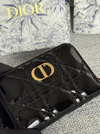 DIOR Logo Caro 11cm Compact Wallet Shiny Black Calfskin