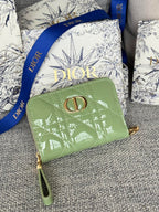 DIOR Logo Caro 11cm Compact Wallet Shiny Green Calfskin
