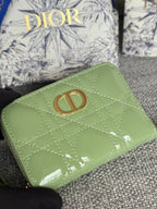 DIOR Logo Caro 11cm Compact Wallet Shiny Green Calfskin