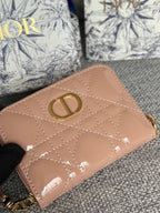 DIOR Logo Caro 11cm Compact Wallet Shiny Dark Beige Calfskin